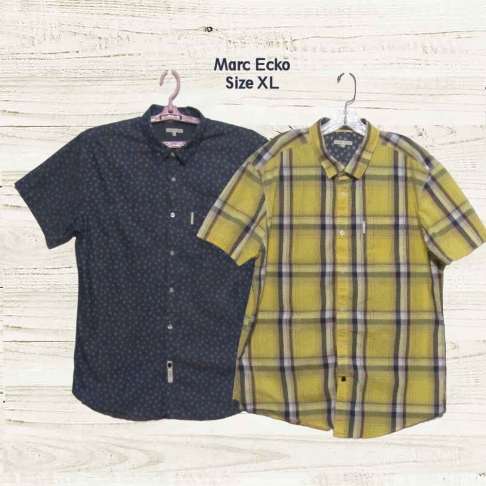 Marc Ecko size XL bundle of 2 mens shirts short sleeves grey and yellow